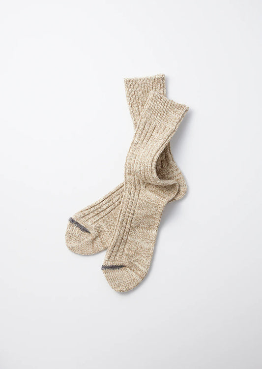Recycled Cotton Ribbed Crew Socks Beige/Ivory