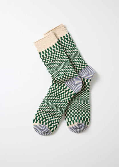 ROTOTO Warped Checker Crew Socks Green