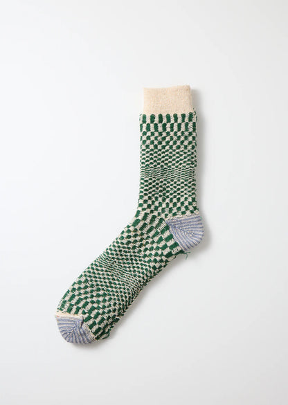 ROTOTO Warped Checker Crew Socks Green