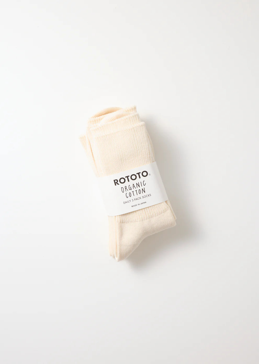 ROTOTO Organic Daily 3 Pack Ribbed Crew Socks Ivory