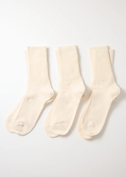 ROTOTO Organic Daily 3 Pack Ribbed Crew Socks Ivory