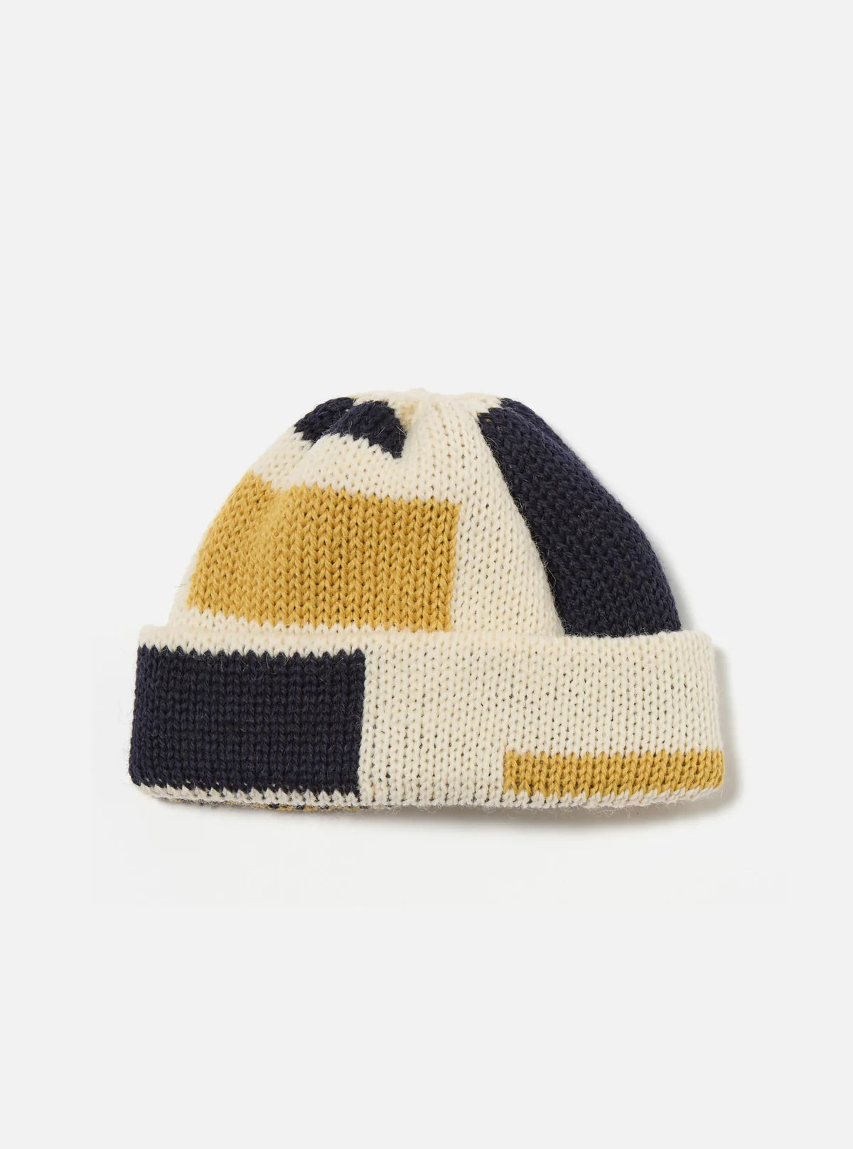 Universal Works British Wool Short Watch Cap Ecru/Navy/Yellow