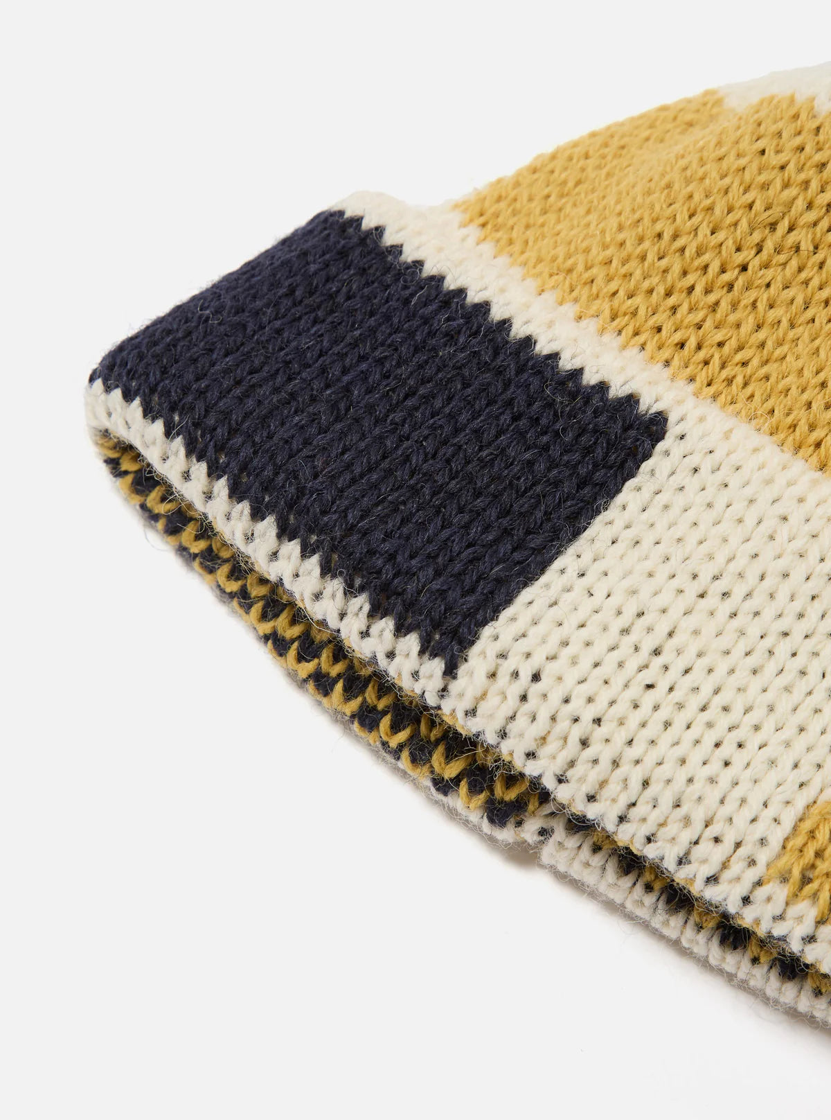 Universal Works British Wool Short Watch Cap Ecru/Navy/Yellow