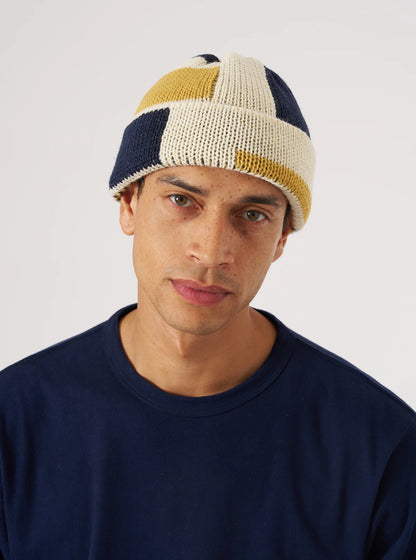 Universal Works British Wool Short Watch Cap Ecru/Navy/Yellow