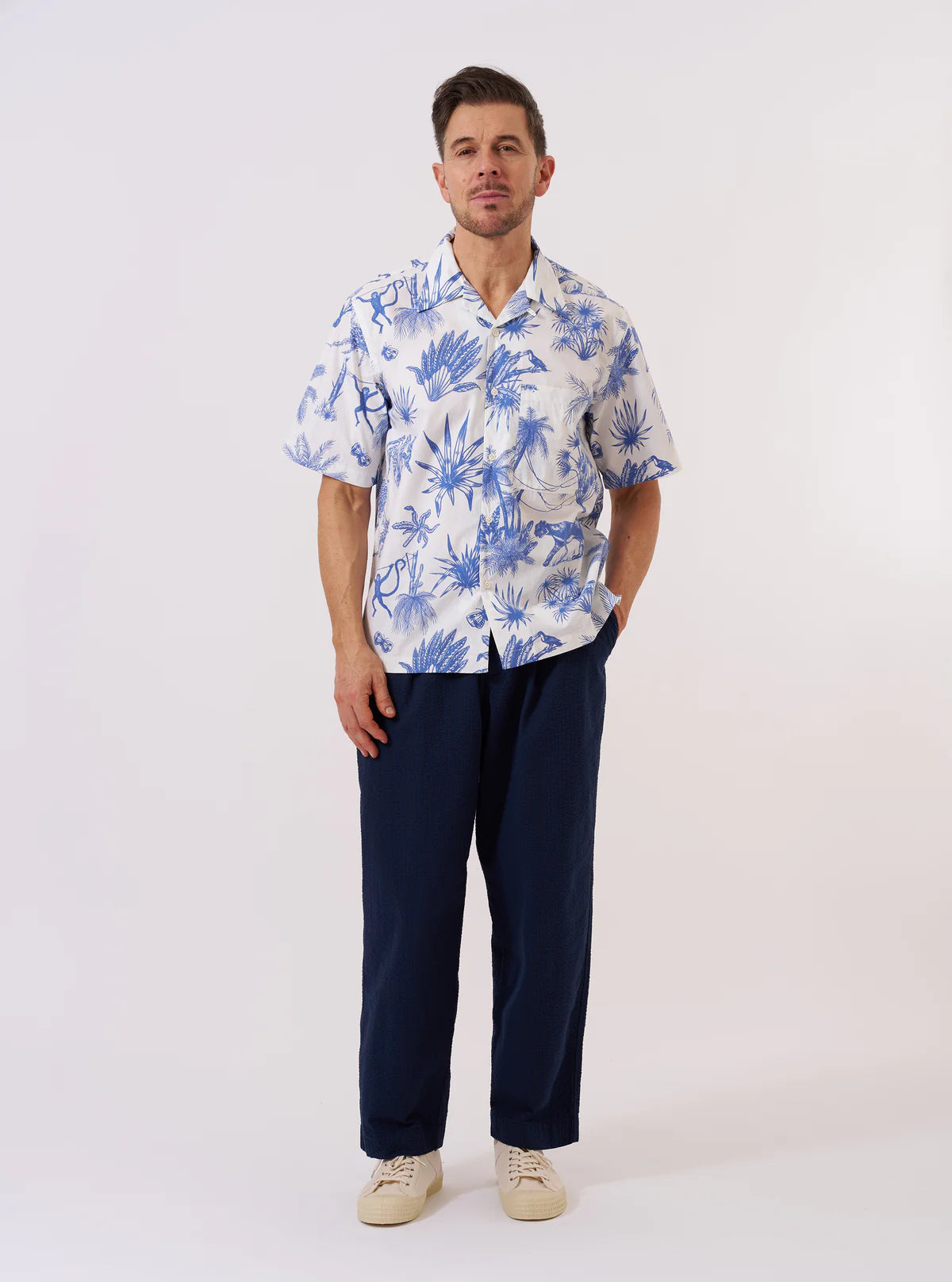 Universal Works White Jungle Toile Poplin Camp Shirt