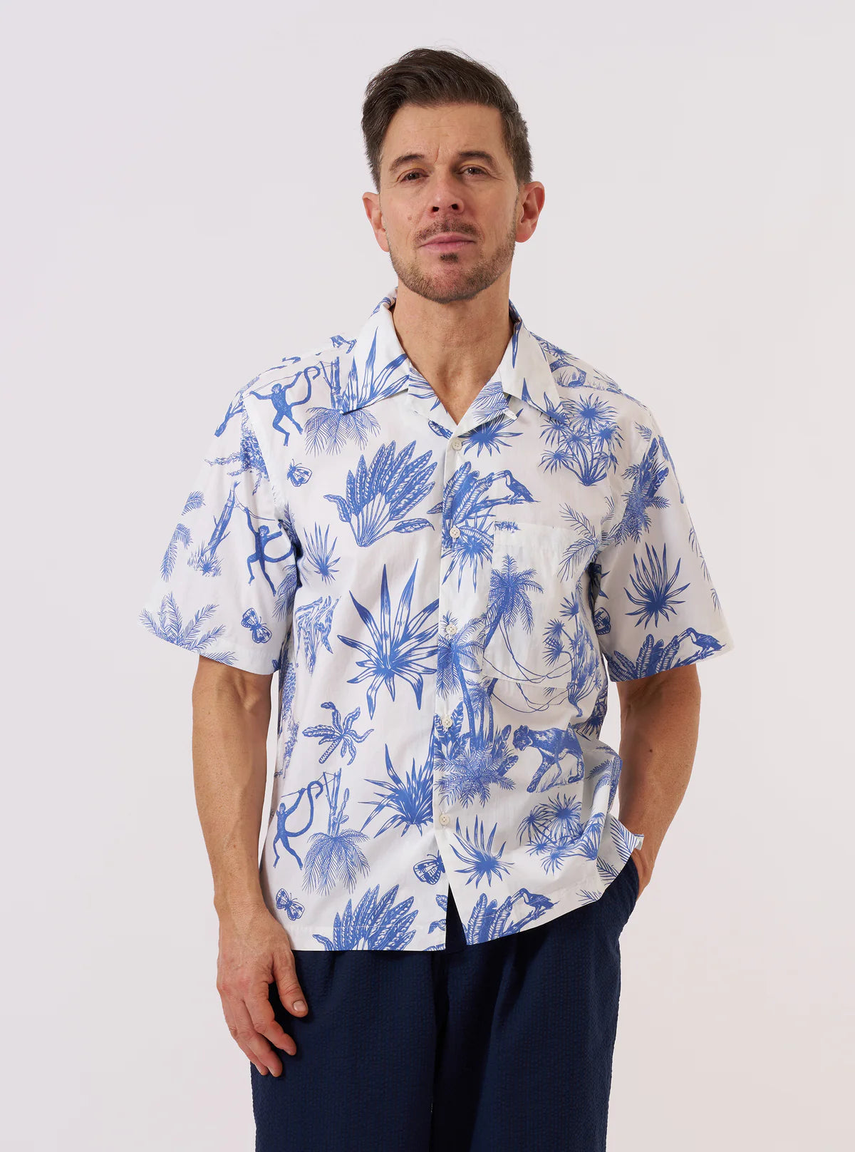 Universal Works White Jungle Toile Poplin Camp Shirt