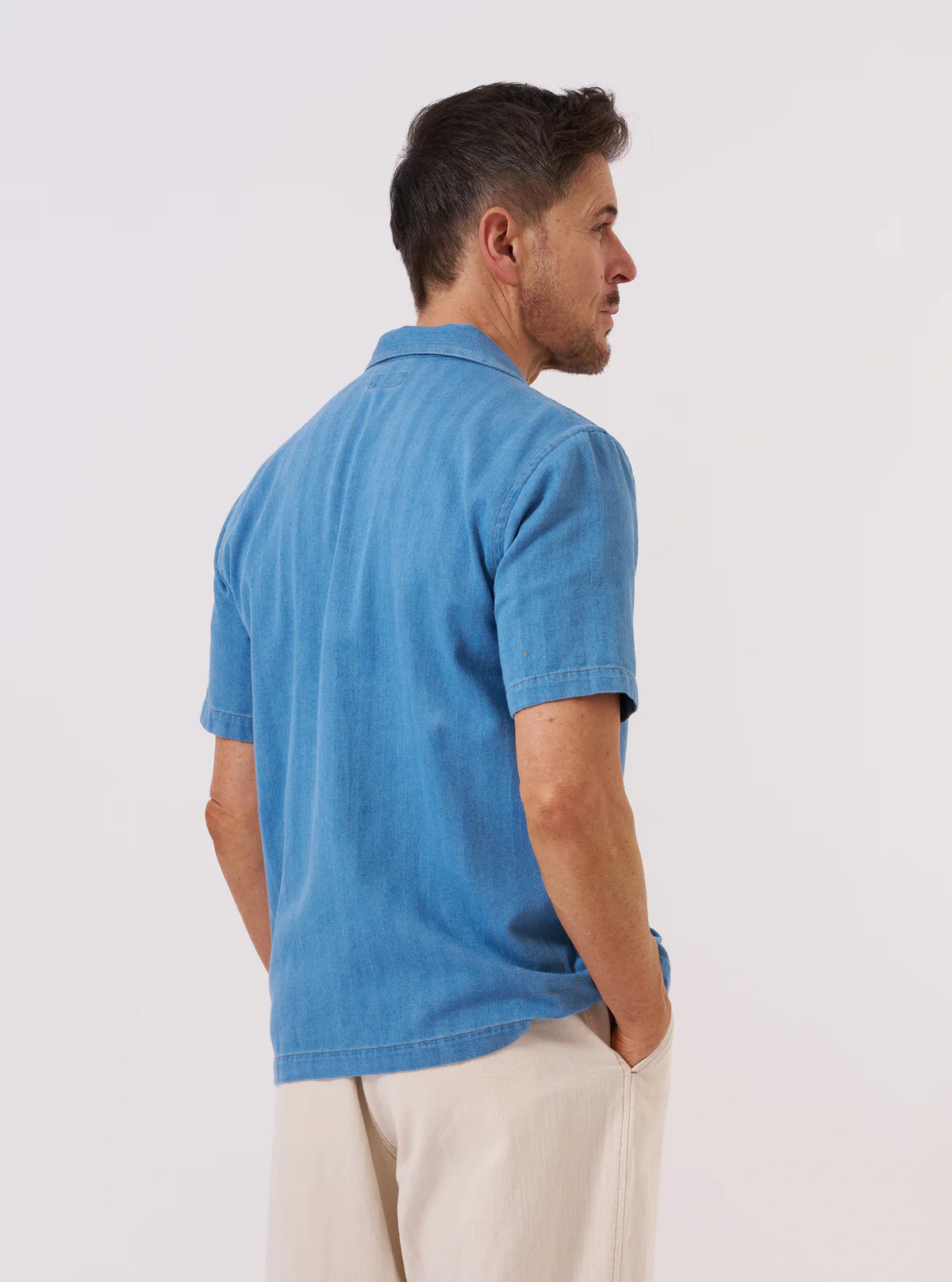 Universal Works Washed Indigo Recycled Herringbone Road Shirt