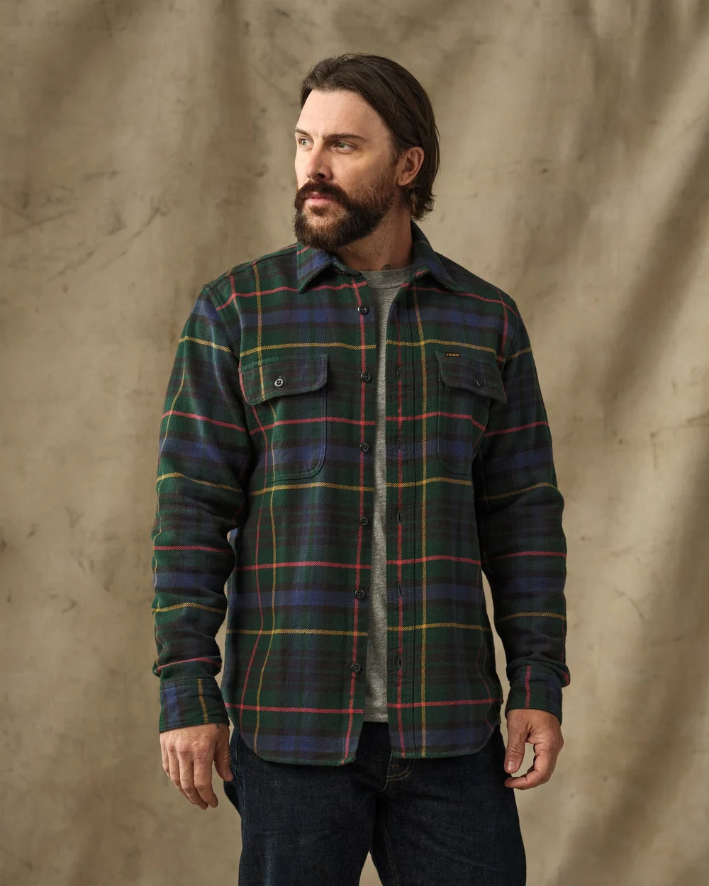 Filson Vintage Flannel Work Shirt Green/Navy Plaid