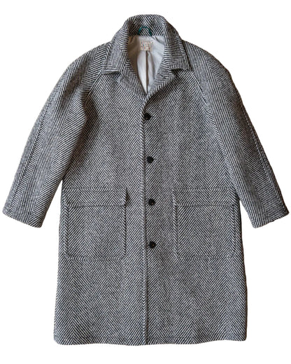 Wythe Raglan Overcoat Black Cream Herringbone