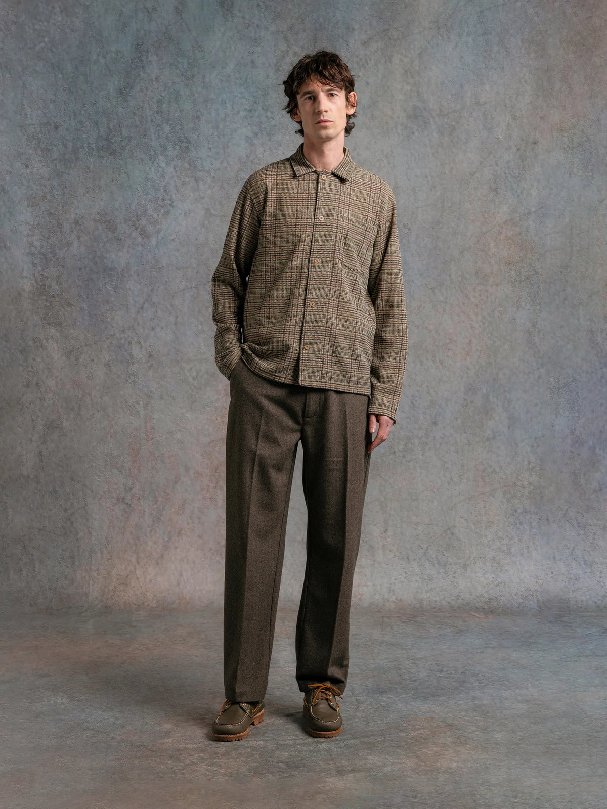 Kestin Porttree Overshirt in Peat Printed Check Jersey