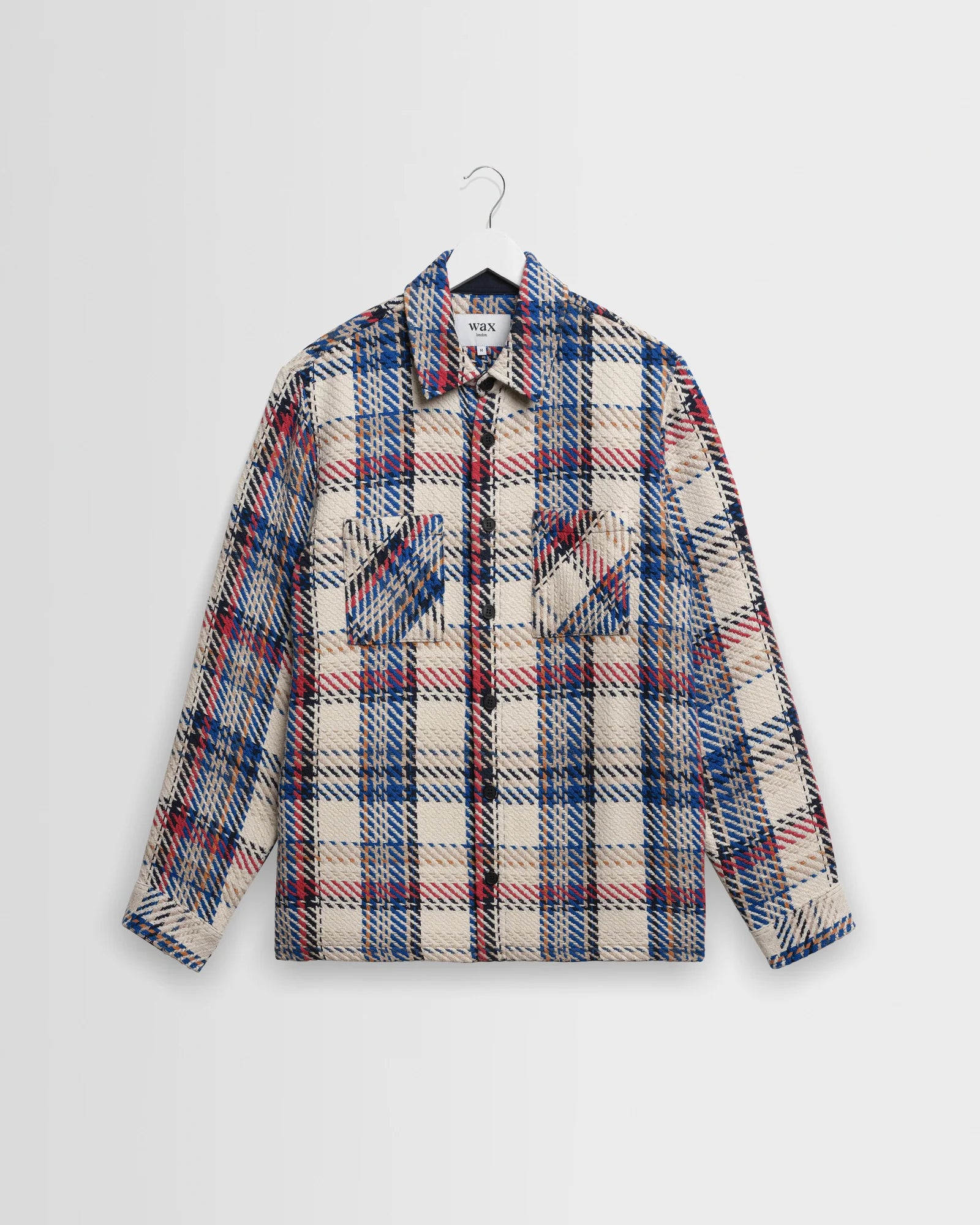 Wax London Whiting Overshirt Ecru And Red Jazz Weave Check