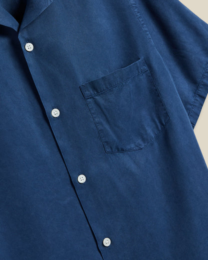 Portuguese Flannel Dogtown Short Sleeve Button Up in Blue