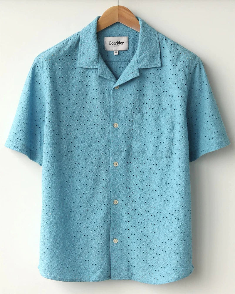 Corridor Floral Eyelet SS Shirt Blue