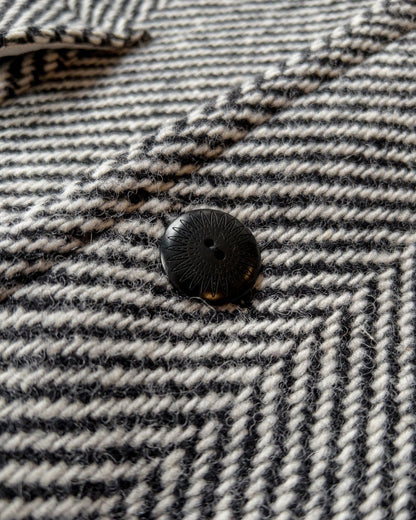 Wythe Raglan Overcoat Black Cream Herringbone