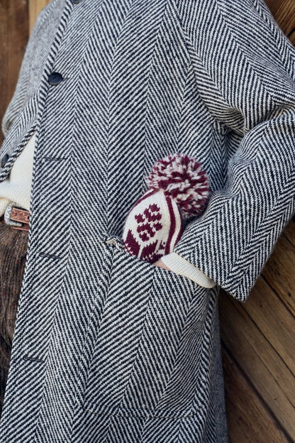 Wythe Raglan Overcoat Black Cream Herringbone