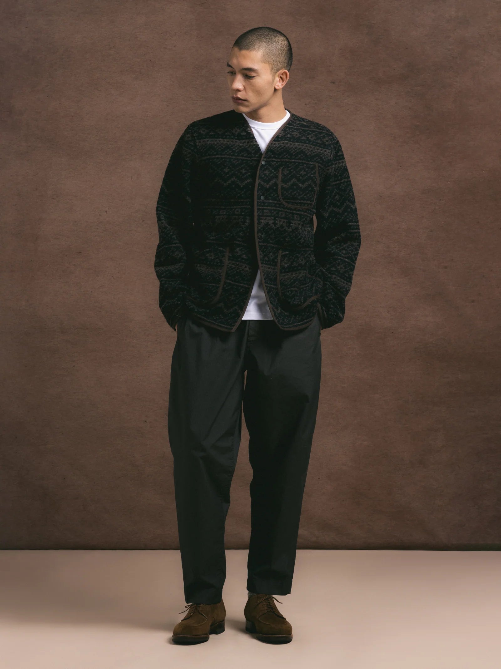 Kestin Neist Cardigan in Neist Cardigan in Peat / Black Knitted Fairisle