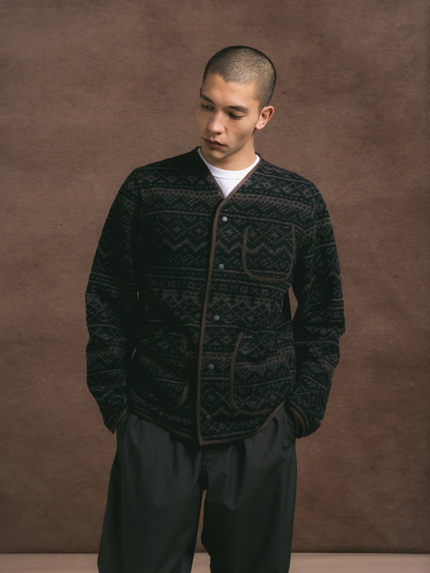 Kestin Neist Cardigan in Neist Cardigan in Peat / Black Knitted Fairisle