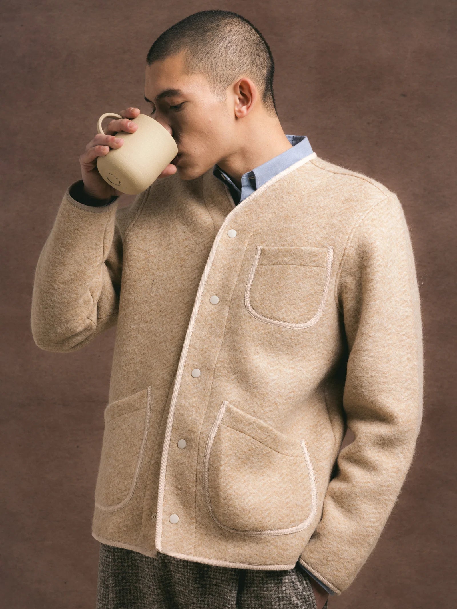 Kestin Neist Cardigan in Oat Wool Herringbone