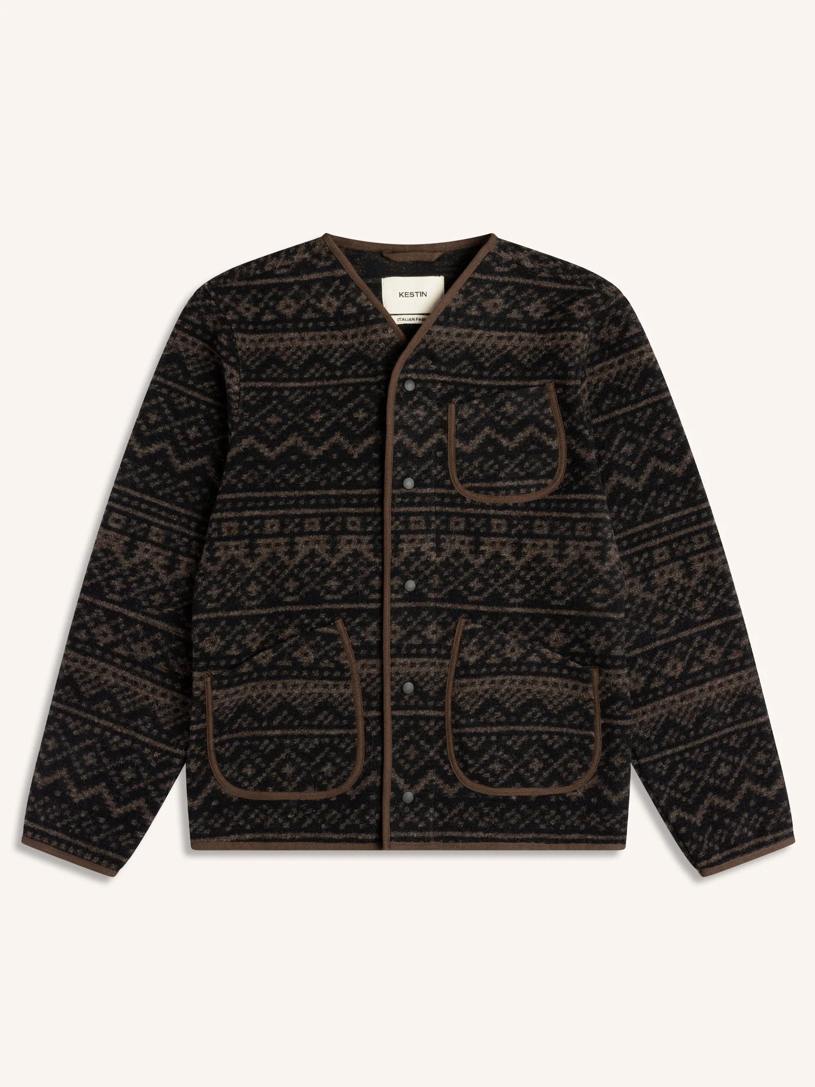 Kestin Neist Cardigan in Neist Cardigan in Peat / Black Knitted Fairisle