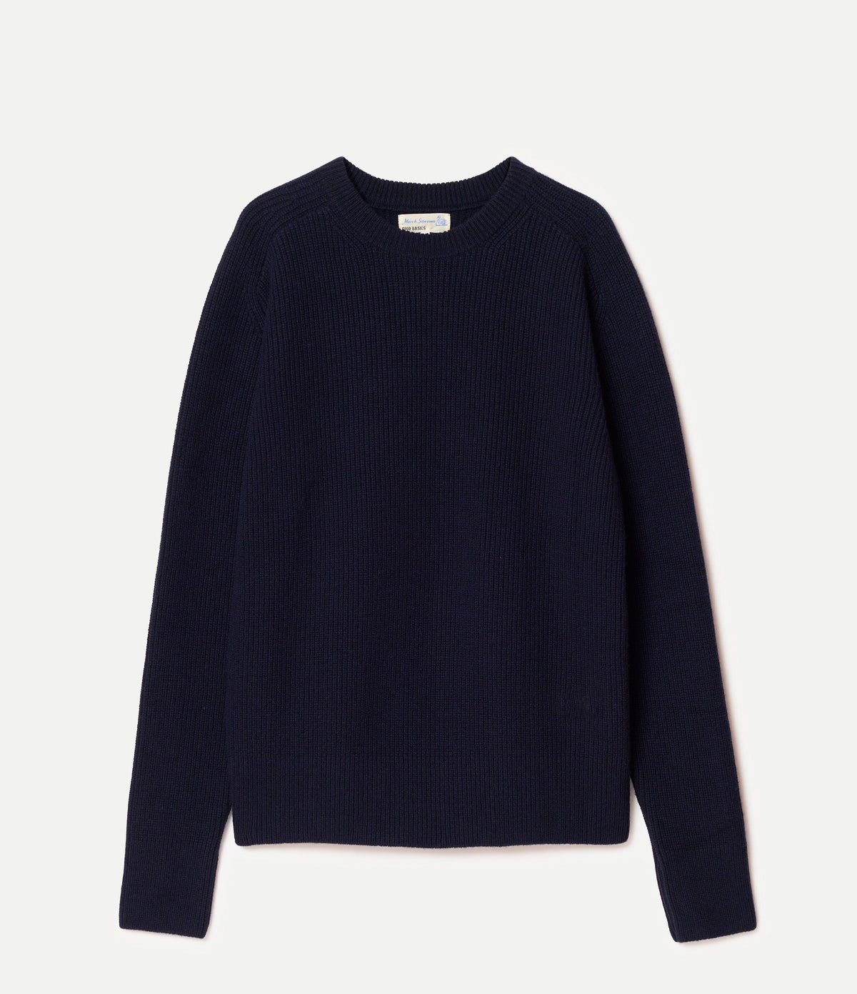 Merz B. Schwanen Sturdy Ribbed Merino Wool-Cashmere Raglan Sweater Dark Navy
