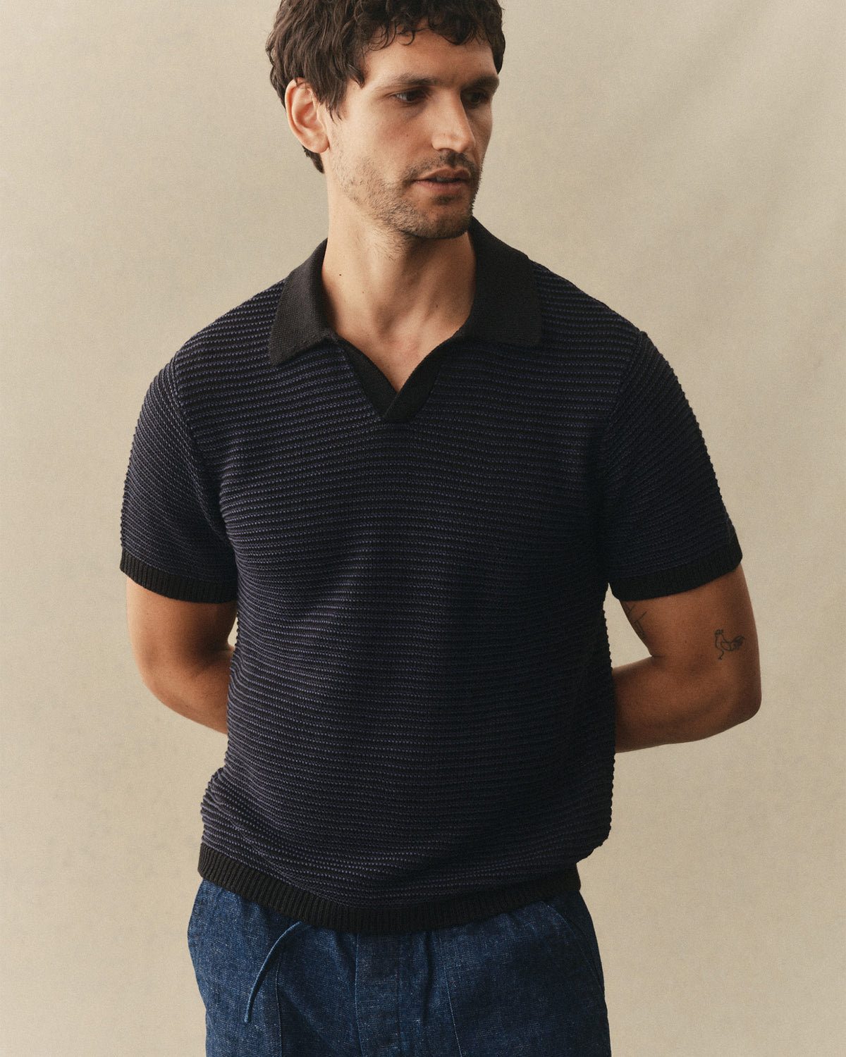 Taylor Stitch The Valencia Sweater Polo in Coal Stripe