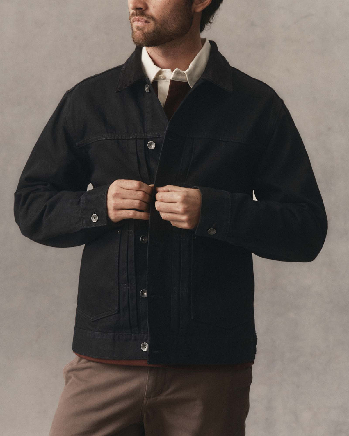 Taylor Stitch The Ryder Jacket in Rinsed Black Organic Selvedge