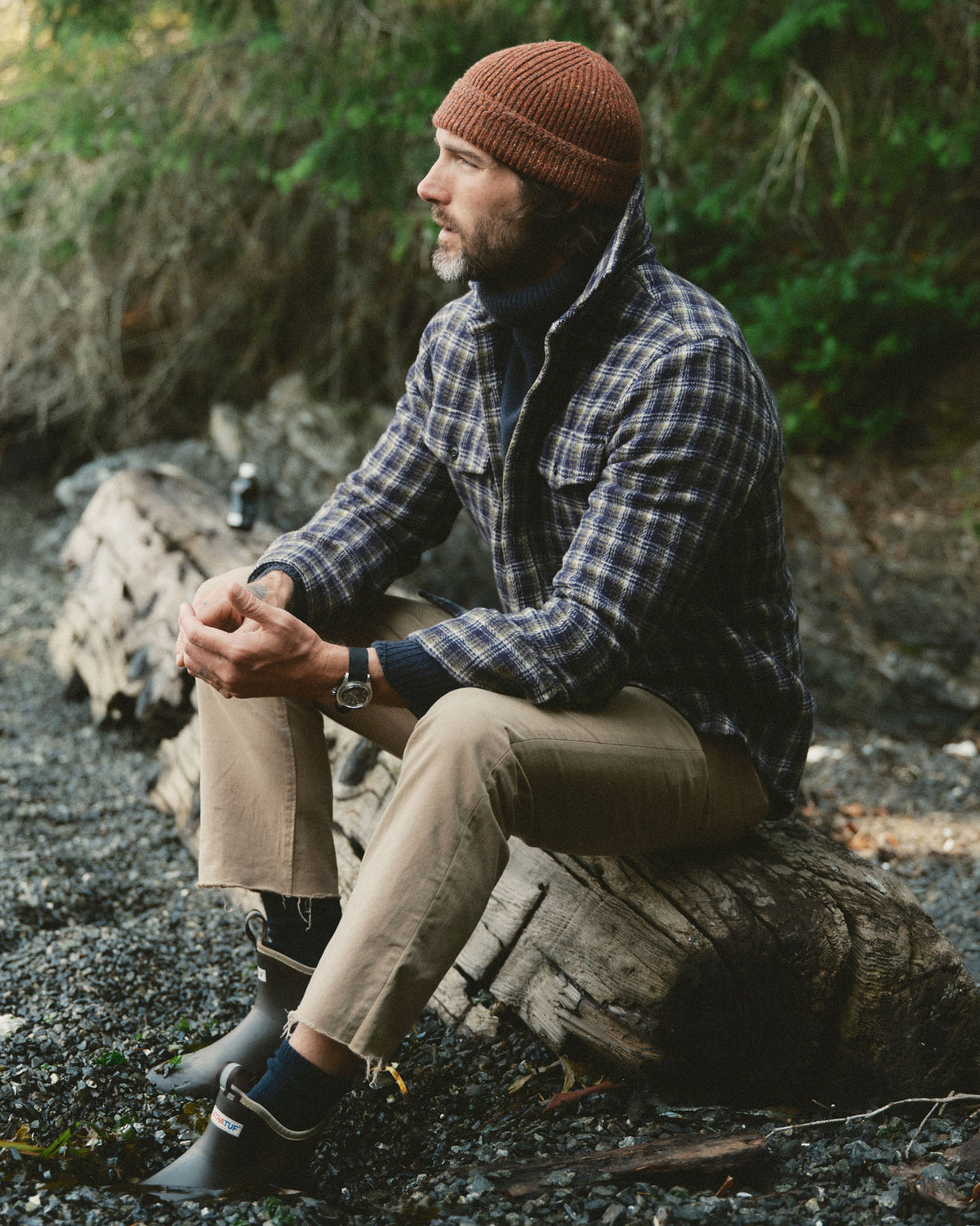 Taylor Stitch The Maritime Shirt Jacket in Navy Shadow Plaid Wool