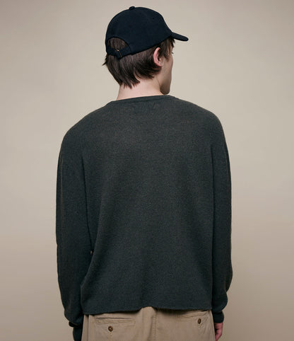 Merz B. Schwanen Lightweight Merino Wool-Cashmere-Silk Sweater Army Green