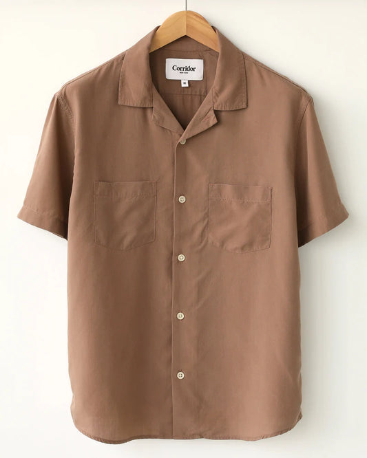 Lyocell SS Camp Shirt Brown