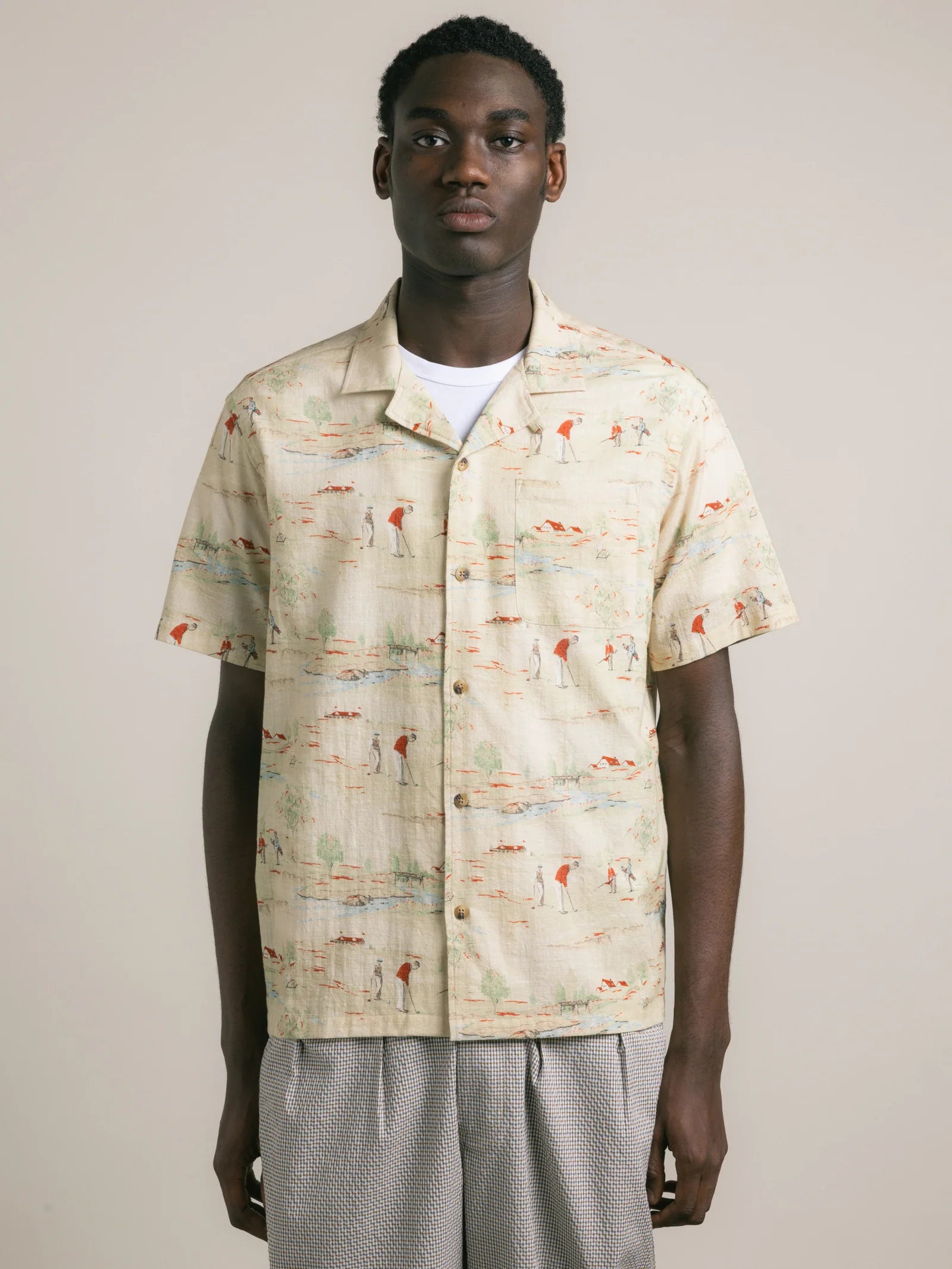 Kestin Crammond Shirt in Oatmeal Golf Print Cotton