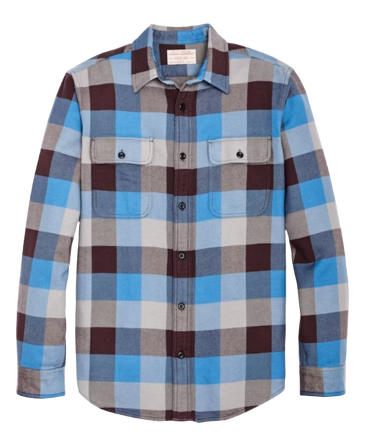 Vintage Flannel Work Shirt Blue Maroon Gray Check