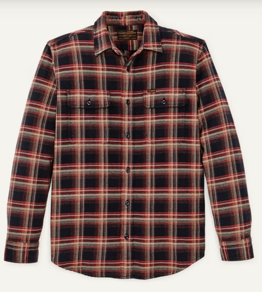 Filson Vintage Flannel Work Shirt Black Rust Multi Plaid