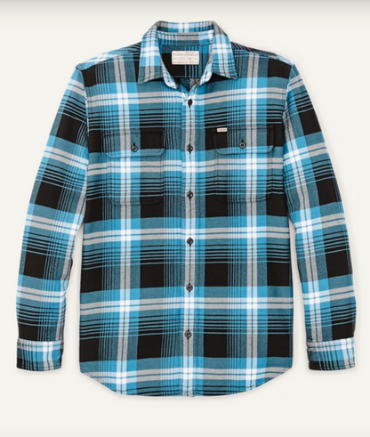 Filson Vintage Flannel Work Shirt Blue Black Multi Plaid