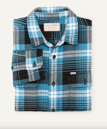 Filson Vintage Flannel Work Shirt Blue Black Multi Plaid