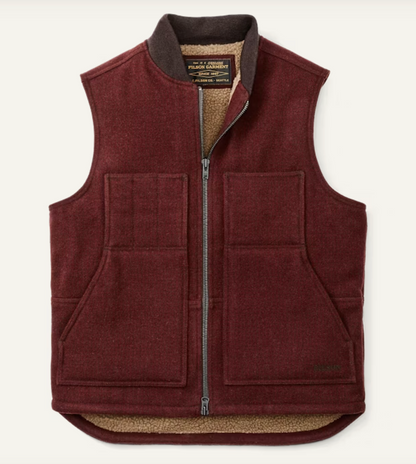 Filson Lined Mackinaw Wool Work Vest Dark Red/ Black Houndstooth