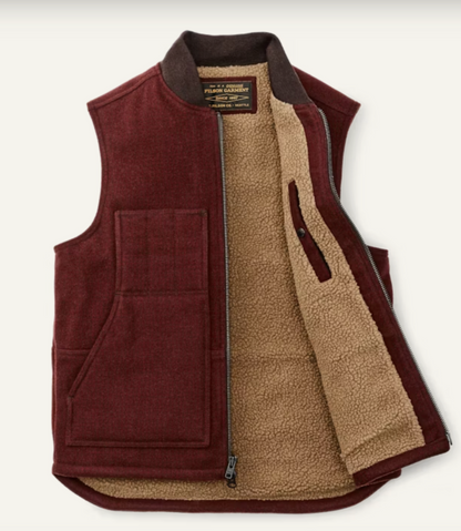 Filson Lined Mackinaw Wool Work Vest Dark Red/ Black Houndstooth