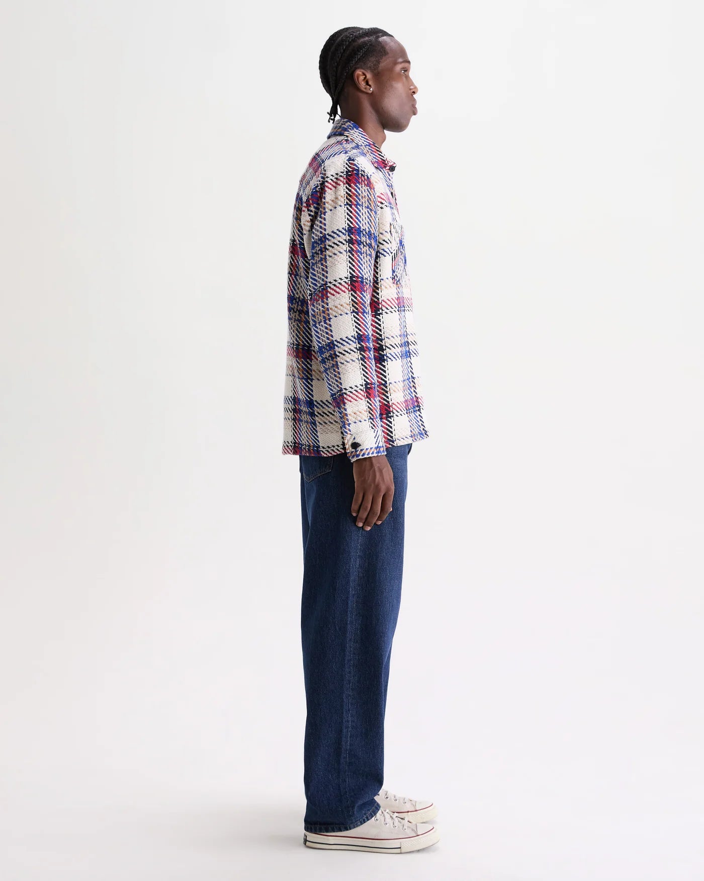 Wax London Whiting Overshirt Ecru And Red Jazz Weave Check