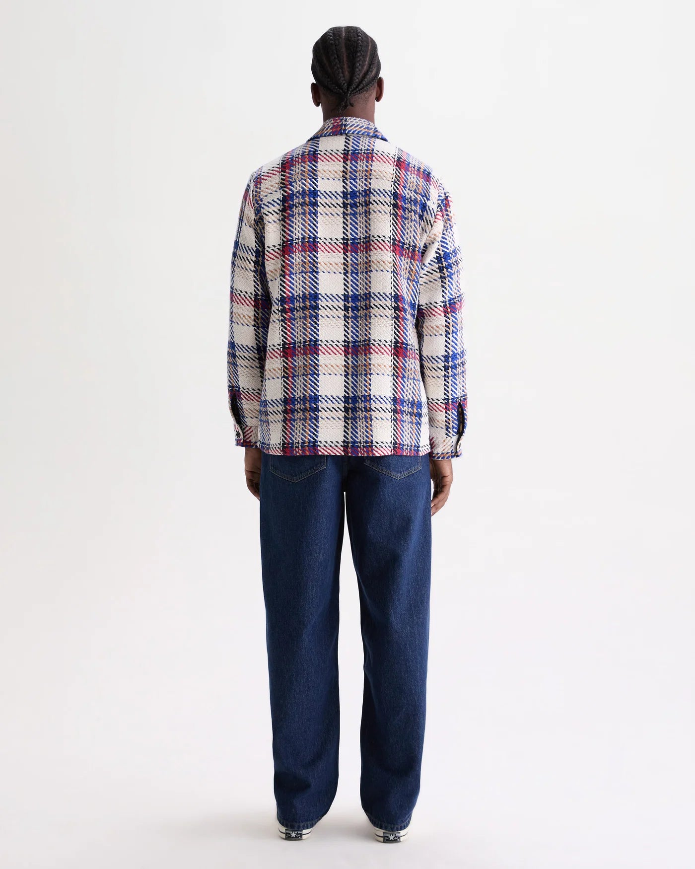 Wax London Whiting Overshirt Ecru And Red Jazz Weave Check