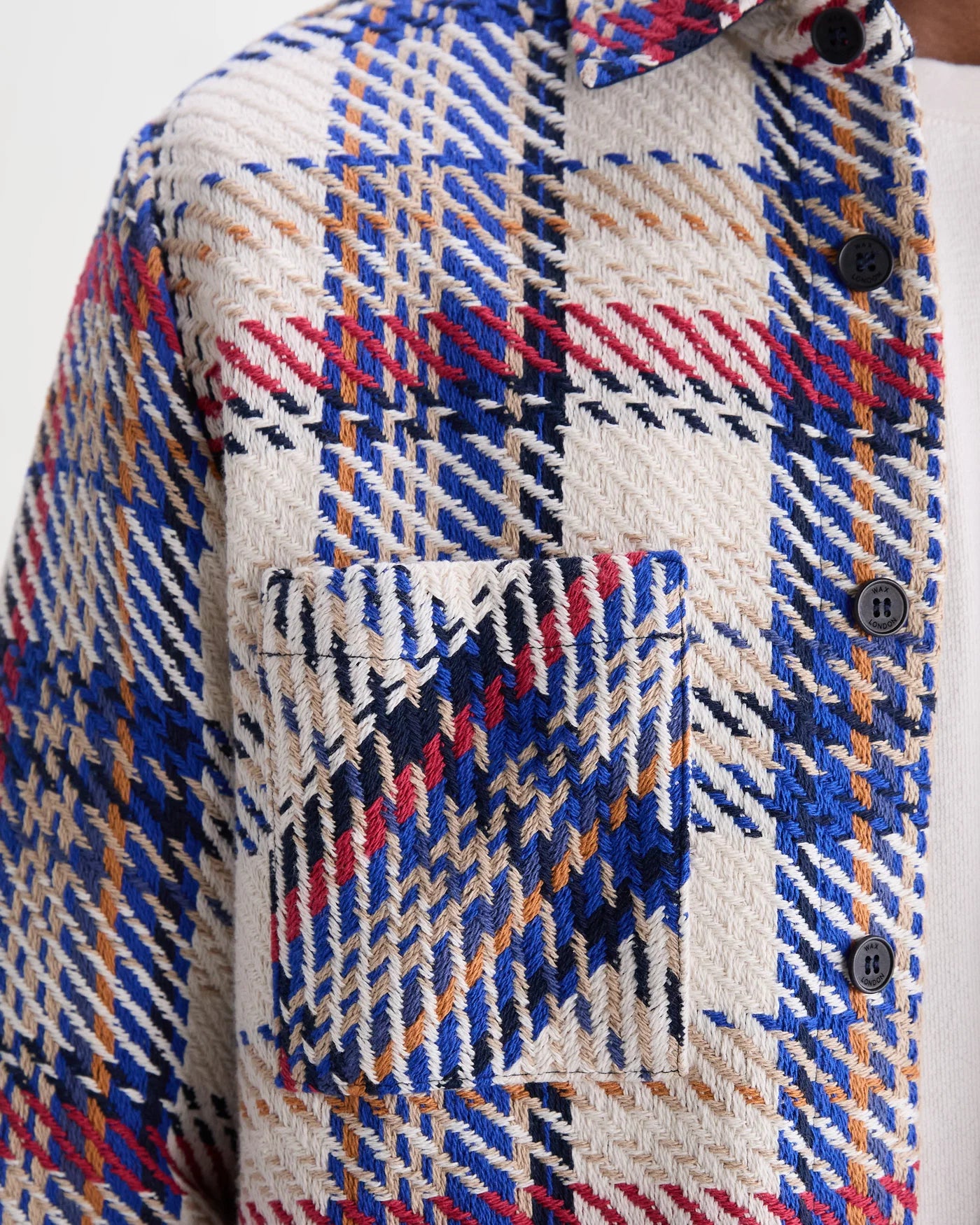 Wax London Whiting Overshirt Ecru And Red Jazz Weave Check