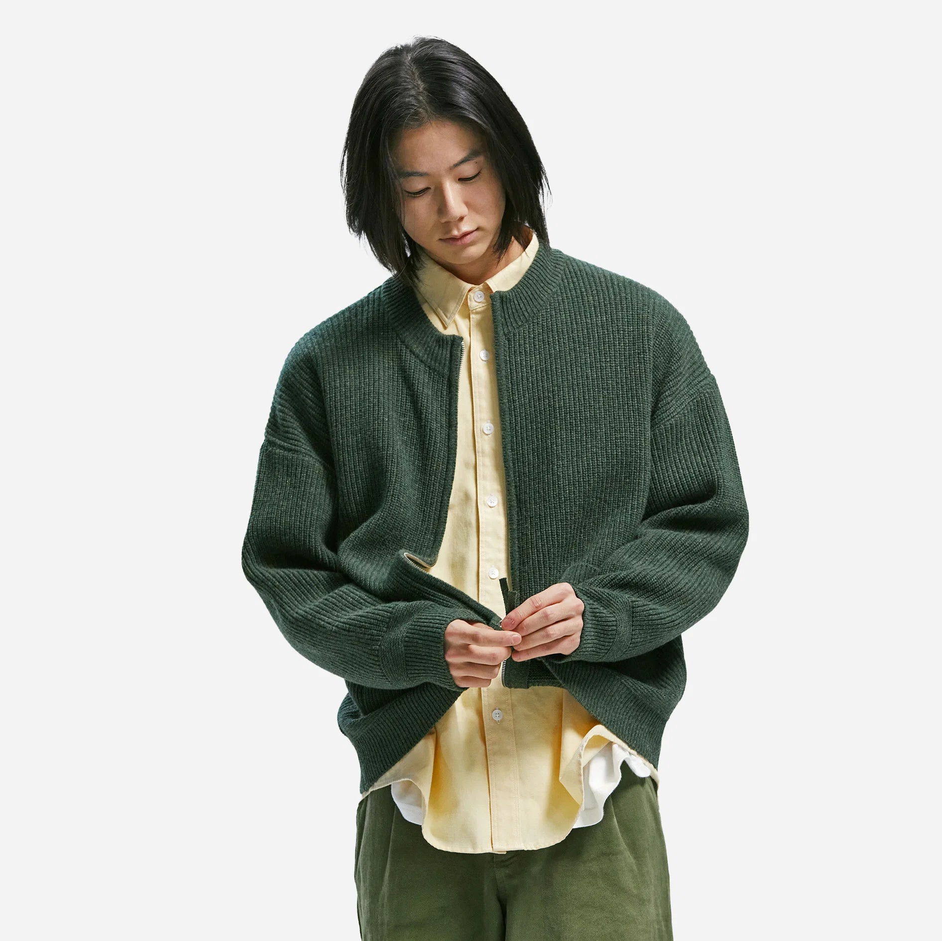 FrizmWORKS Wool Deck Zip Up Cardigan Forest Green