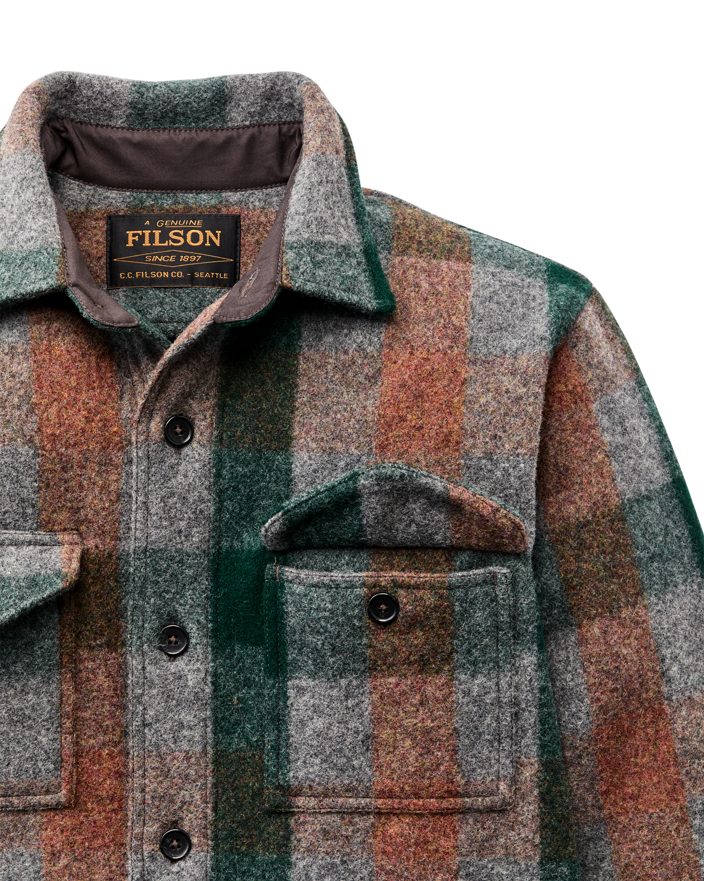 Filson Wool Jac-Shirt Green/Orange/Gray Plaid