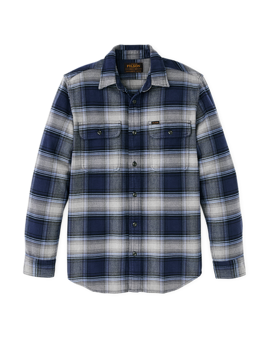 Filson Vintage Flannel Work Shirt Light Blue Navy Plaid