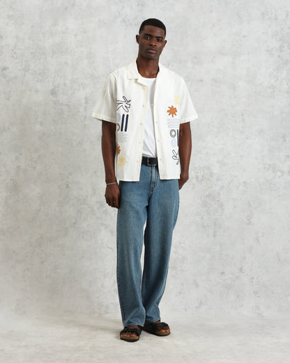 Wax London Didcot Short Sleeve Ecru And Multicolour Abstract Applique