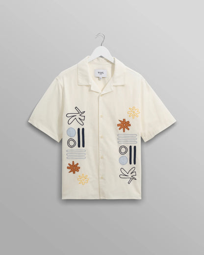 Wax London Didcot Short Sleeve Ecru And Multicolour Abstract Applique