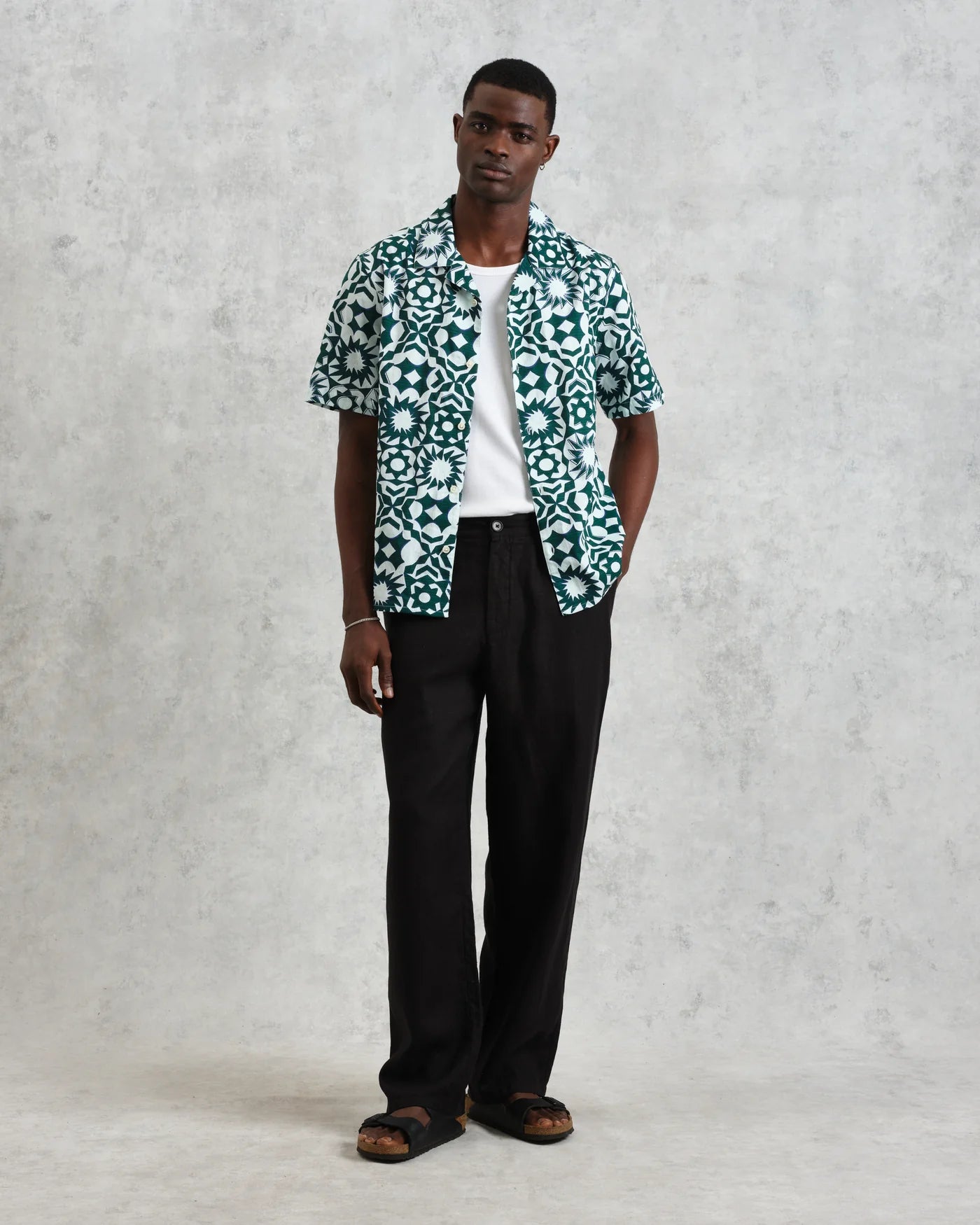 Wax London Didcot Short Sleeve Green And White Geometric Cotton