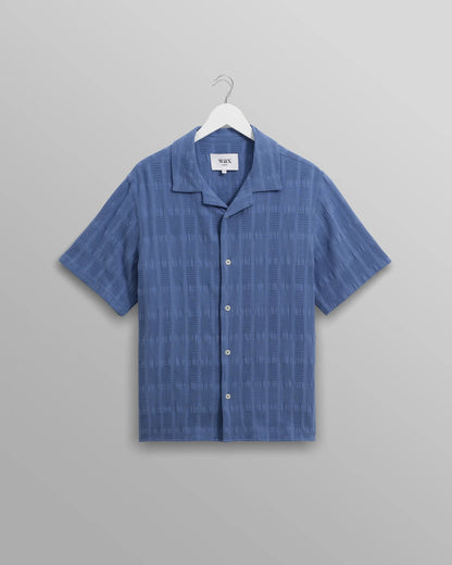 Wax London Didcot Mid-Blue Seersucker Short Sleeve
