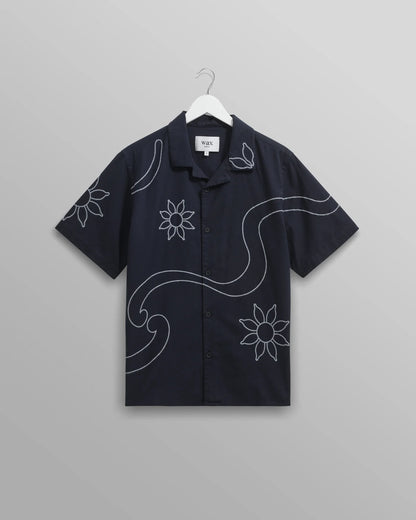 Wax London Didcot Shirt Navy Bold Floral Embroidered
