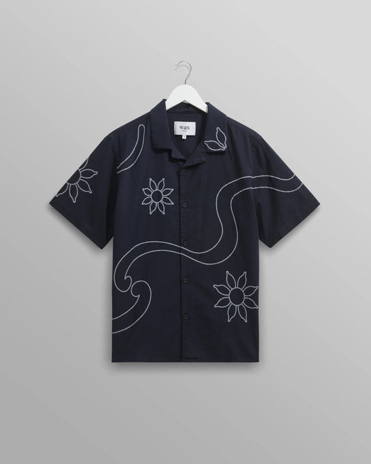 Wax London Didcot Shirt Navy Bold Floral Embroidered