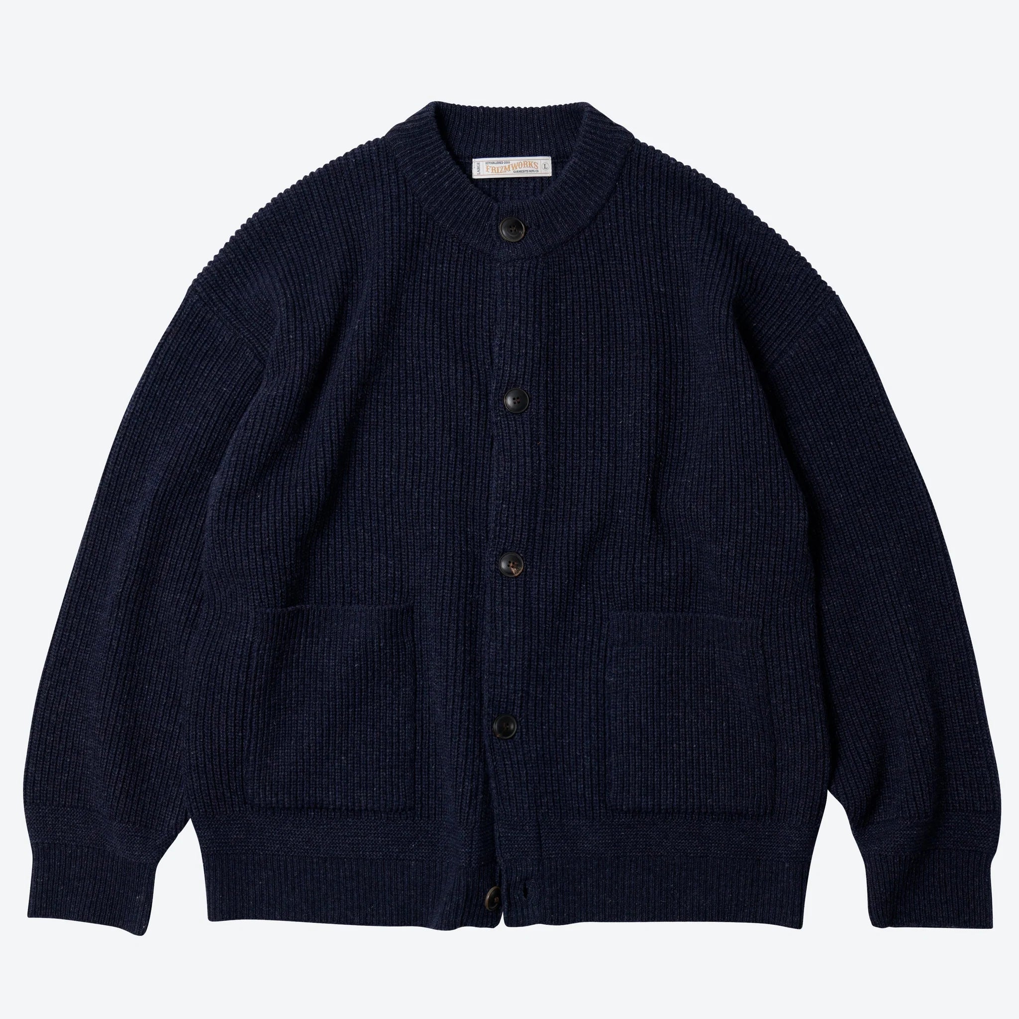 FrizmWORKS Heavy Wool Round Cardigan Navy
