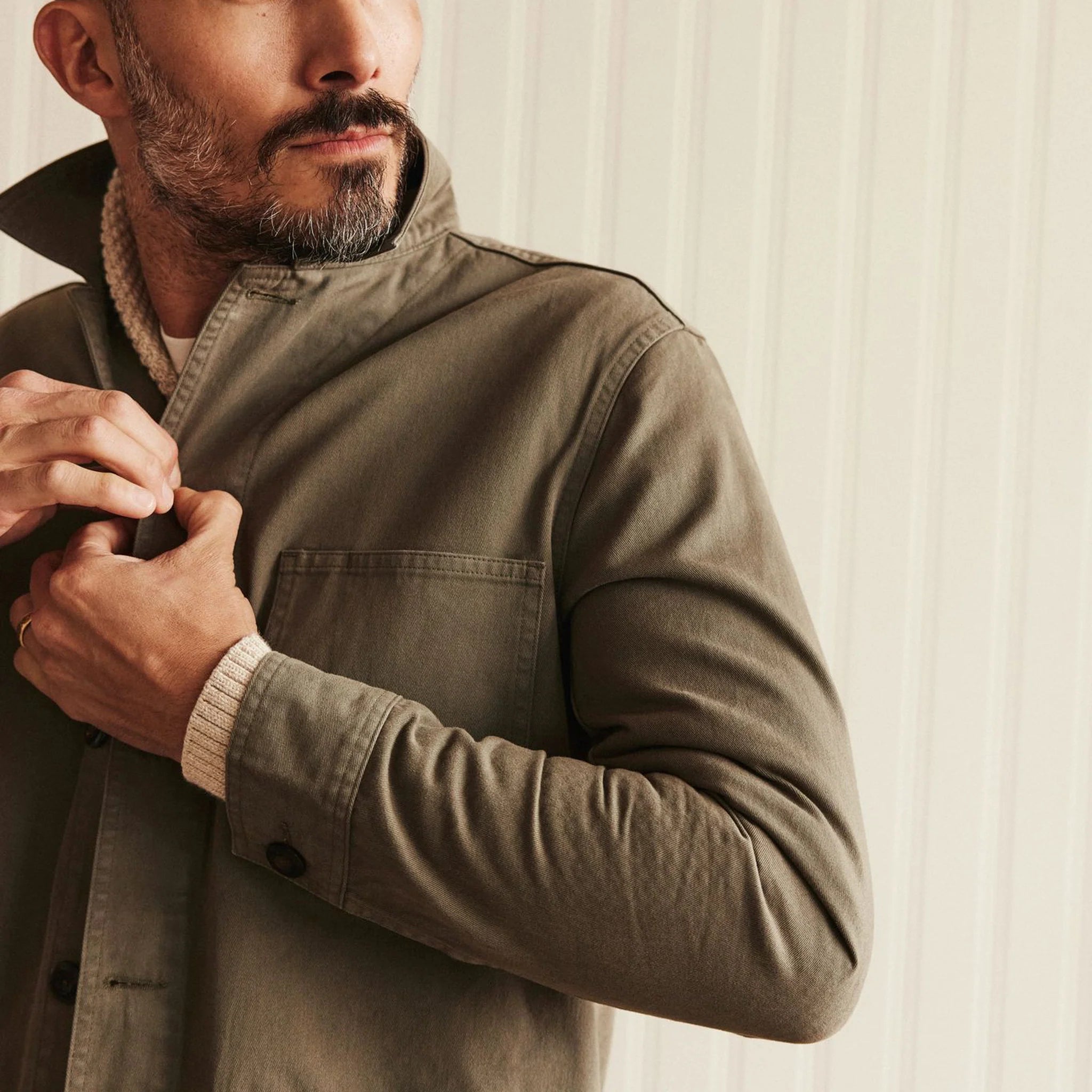 Taylor Stitch The Ojai Chore Coat in Smoked Olive Foundation Twill